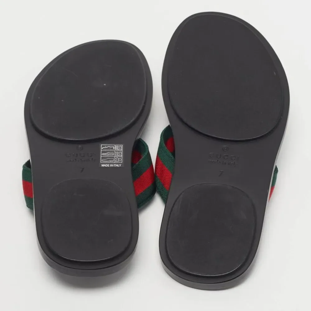 Gucci  Size 41 Black Leather Web Strap Interlocking G Thong Flats